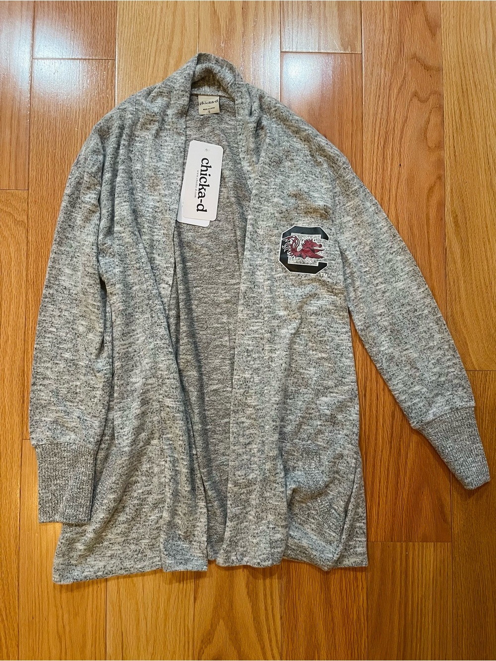 Chicka-d Heather Gray Open Front Cardigan with Gamecock Logo